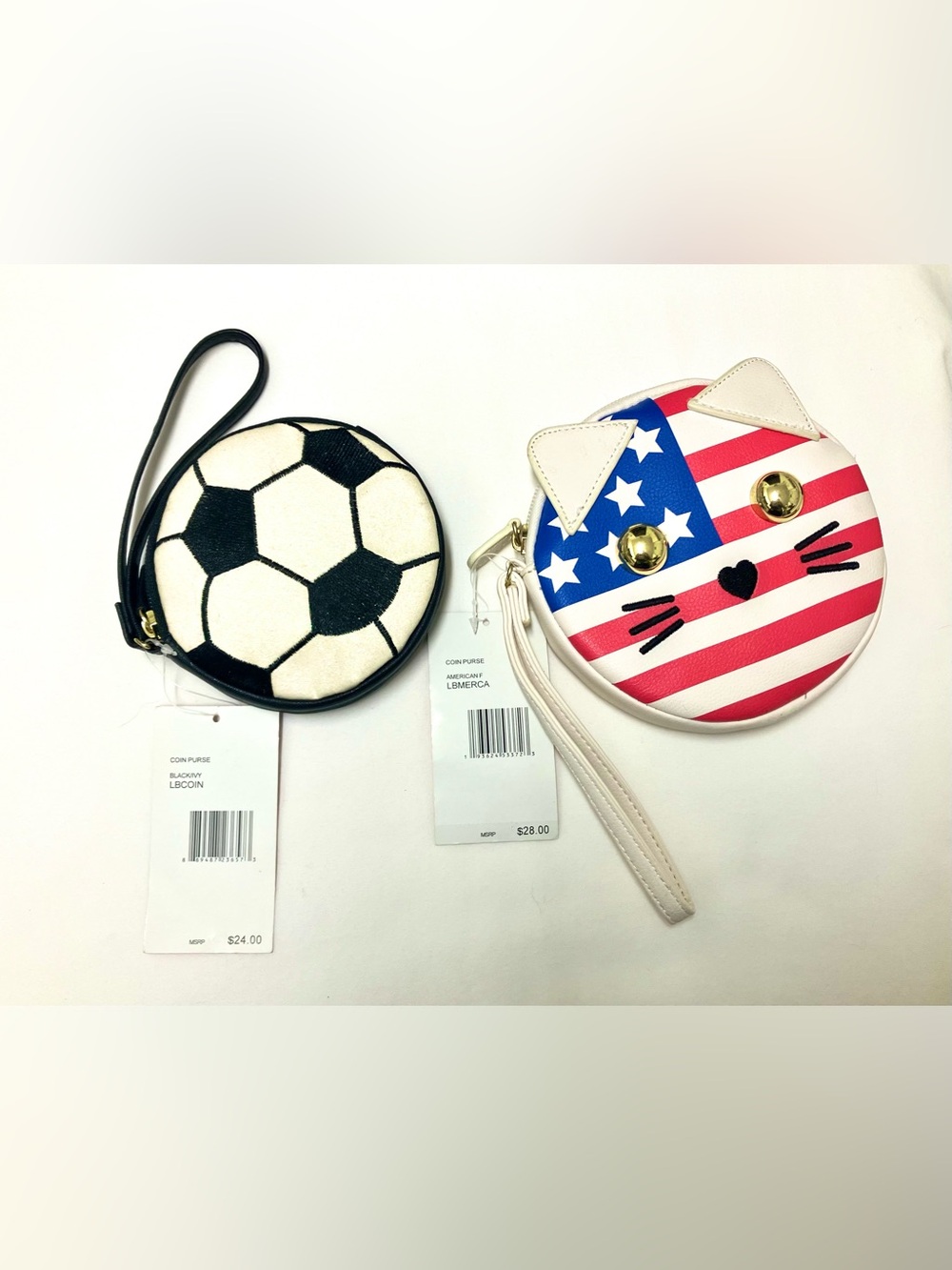 Betsey Johnson All American Kitty and Soccer Wristlet Coin Purse SET